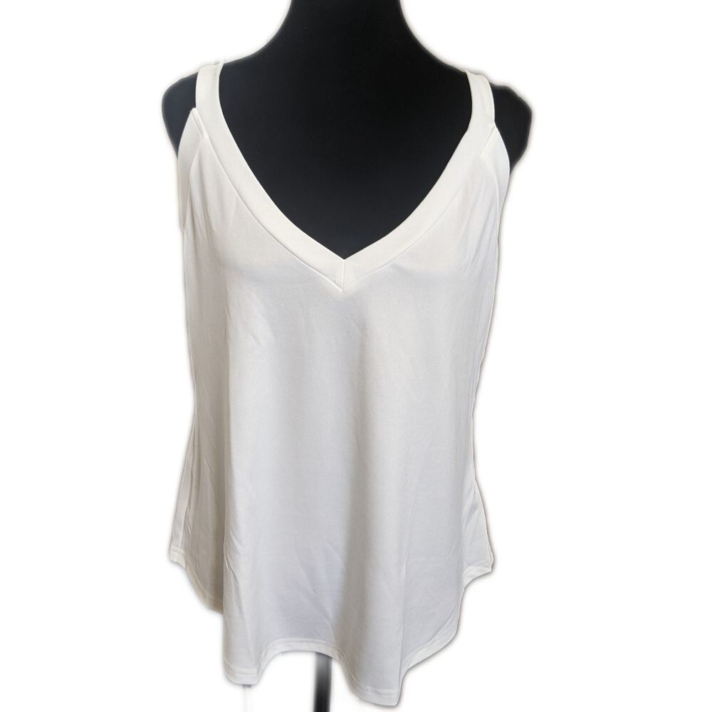 SHEIN cream poly v-neck tank top, large